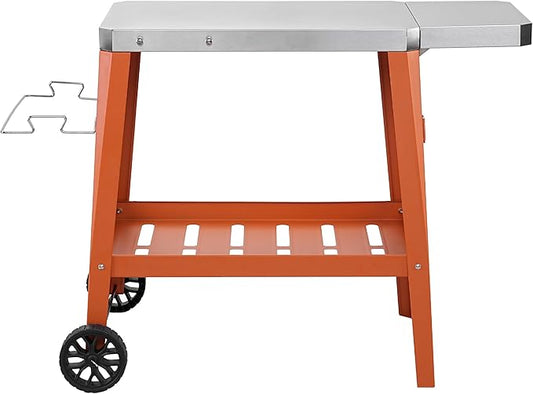 Feasto Movable Outdoor Grill Table Cart, Pizza Oven Stand with Wheels, Stainless Steel Countertop with Foldable Extension Table, Versatile Food Prep Grill Cart for Outdoor BBQ Cooking