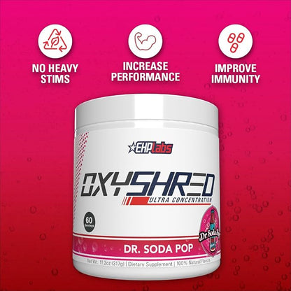 EHP Labs OxyShred Thermogenic Fat Burner - Pre-Workout Powder with L-Glutamine, Acetyl L-Carnitine, Metabolism Booster, Weight Loss, Appetite Control, Energy Drink, Dr. Soda Pop, 60 Servings