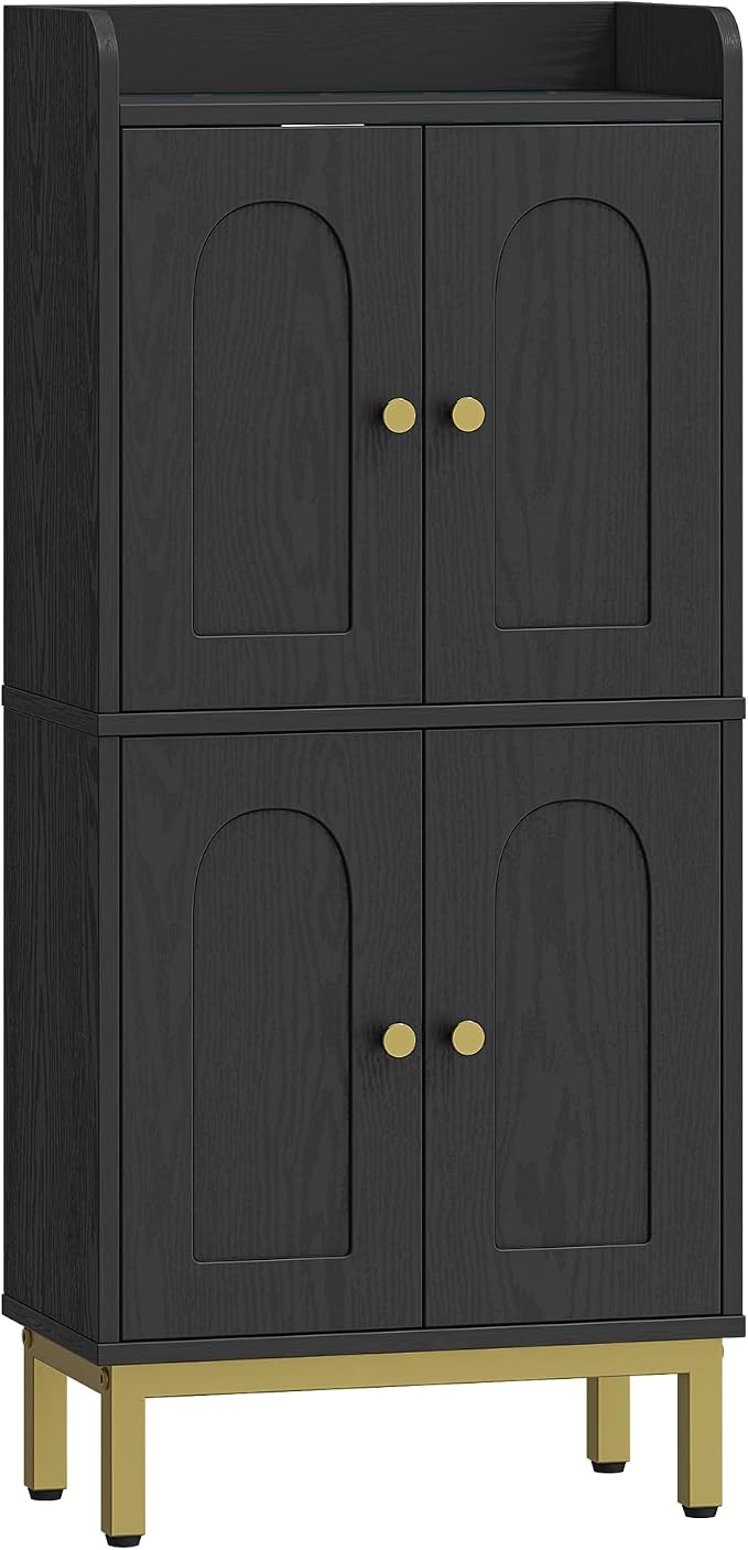 Hzuaneri Bathroom Cabinet, Small Storage Cabinet with 4 Doors | Bathroom Organizers and Storage Cabinets with Adjustable Feet. Cabinets Freestanding for Living Room, Kitchen, Black