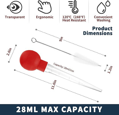 Kendane Turkey Baster With Cleaning Brush, Baster Syringe for Home Baking and Roaster Turkey, Include Detachable Food Grade Bulb with Double Scales for BBQ Grill Baking Kitchen Cooking，RED