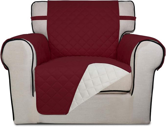 PureFit Reversible Chair Sofa Cover Dog Couch Covers for Sofa, 25.5 in | Red/Ivory, Water Resistant Couch Protector, Washable Pet Couch Cover with Non Slip and Elastic Straps For Kids
