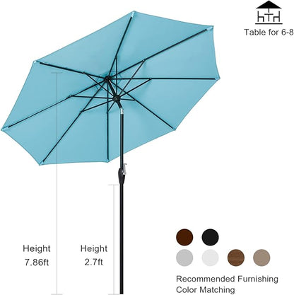 Tempera Striped Patio Umbrellas Outdoor Table Market Umbrellas with Crank & Pust Button Tilt|Auto-Tilt, 8 Steel Ribs, High Color-Fastness Canopy