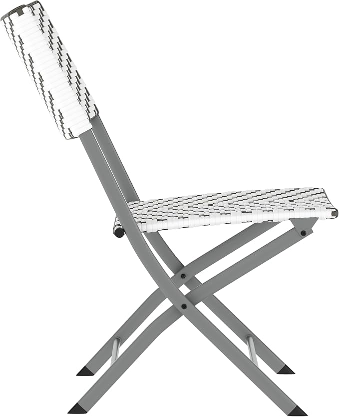 Flash Furniture Rouen Commercial Grade Folding Bistro Set, Indoor/Outdoor PE Rattan Table Top, Back and Seat, Charcoal Steel Frames, 3 Piece Set, Gray/White