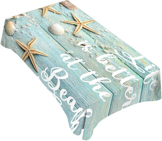 TKS MITLAN Tablecloth Life is Better is The Beach Table Cloth Rectangle Table 60 x 84 Inch Summer Sand Sea Shells Starfishes Kitchen Decorations for Home Dinner Party