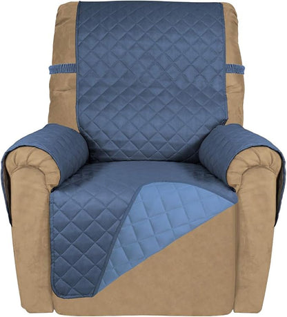 PureFit Reversible Recliner Chair Covers Couch Covers for Dogs, 19 in | Dark Blue/Light Blue, Water Resistant Couch Protector, Washable Pet Couch Cover with Non Slip and Elastic Straps For Kids