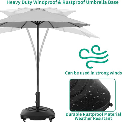 QZER Umbrella Base with Wheels, Umbrella Stand Heavy Duty 100lb Windproof | Fillable Umbrella Base Mobile Square Umbrella Stand Outdoor Base for Patio, Deck, Poolside, Lawn, Fits Most Sized Umbrellas