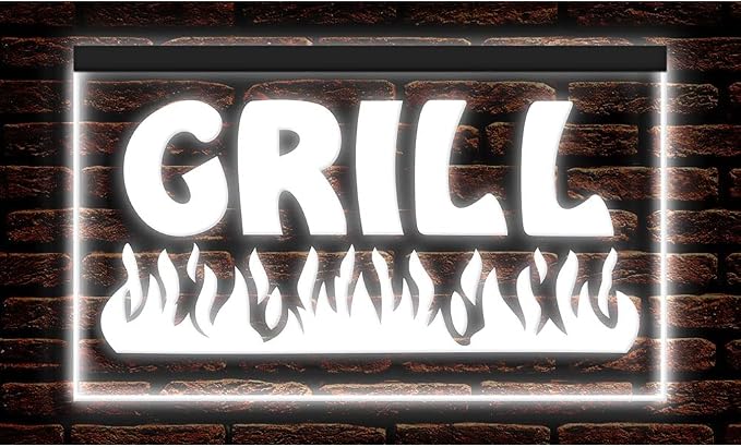 110032 Fire Grill Bar Restaurant BBQ Steakhouse Open Display LED Light Neon Sign (21.5" X 12", White)