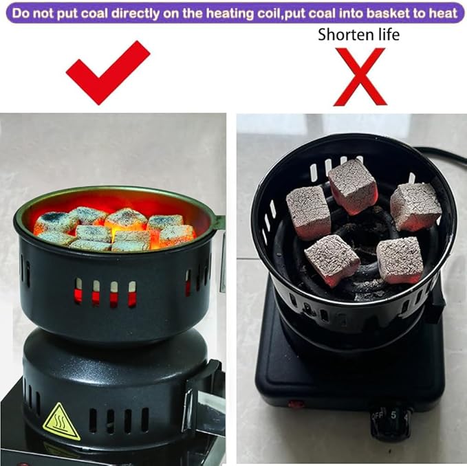 ETL Approved Charcoal Starter - Coal Burner Hot Plate Electric Stove Coconut Starter with Stainless Detachable Tongs, 4.9Ft Longer Cords, 650W Faster Heating for BBQ Kitchen etc.