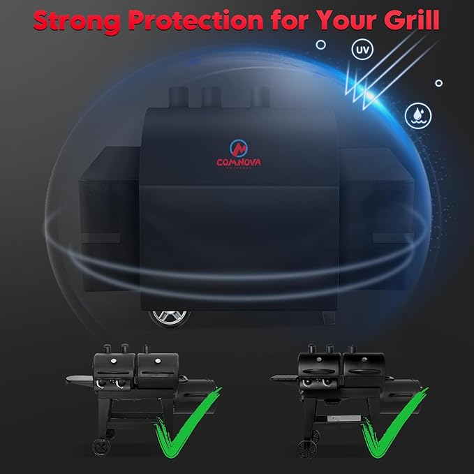 Comnova Grill Cover for Char Griller 2 Burner Dual Function Gas and Charcoal Grill - 600D Premium Grill Cover for CharGriller Waterproof, Fits Model 5030, 5037 with Side Fire Box - 75"L x 26"W x 45"H