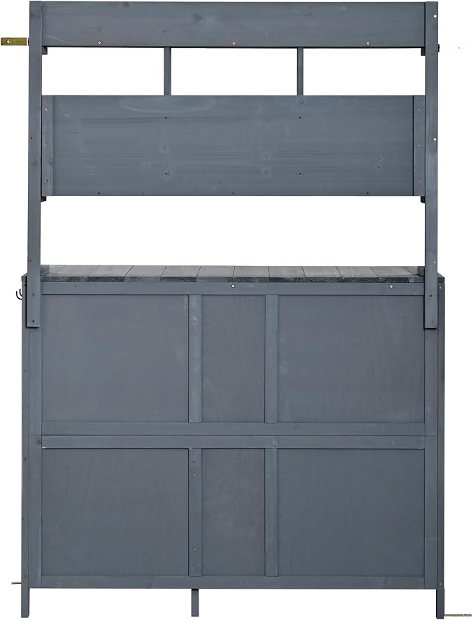 Merax Farmhouse Potting Bench with 6 Drawers, 44.6” Large Garden Workstation, Outdoor Kitchen Island with Bottom Cabinet & Hooks, Freestanding Patio Furniture,Gray