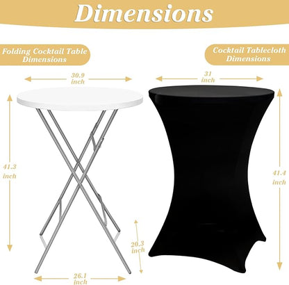 GUAGUA 2 Packs 32in Bar Height Folding Cocktail Tables with Covers | 32inch round bar-height tables with covers for parties, weddings, catering, and portable indoor or outdoor setups.