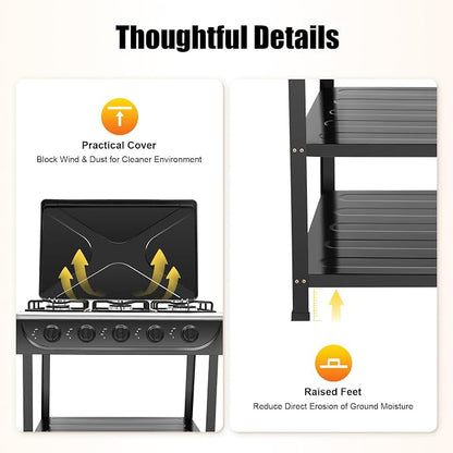 5 Burner Gas Stove, Portable Natural Gas Stove with Support Leg Stand and Wind Blocking Cover Adapter, Manual Ignition Camping Stove, ideal for Home Cooking, RV, Apartment, Commercial Purpose (Black)
