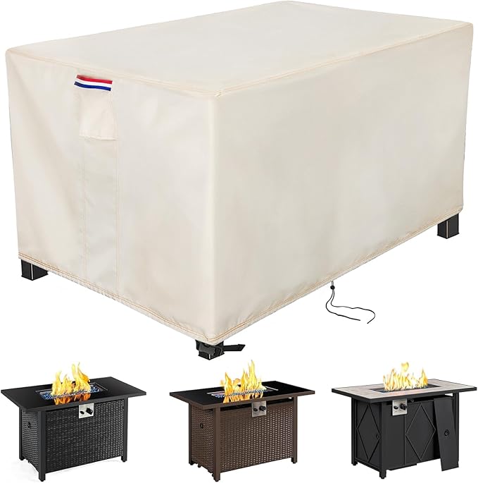 Fire Pit Cover Rectangular 50 Inch - Waterproof Outdoor Fire Table Cover Rectangle Heavy Duty, 600D Patio Propane Gas Firepit Cover Rectangular Tear Weather Resistant - 50 x 26 x 18 Inch Beige