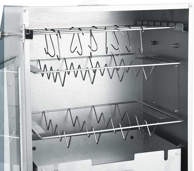 Vertical BBQ Smoker Grill with Viewing Window, Outdoor Meat Smokehouse for Fish and Sausages, Includes 2.2 lb Wood Chips and 12 Hooks, 17.5 x 11.4 x 32.7 Inches