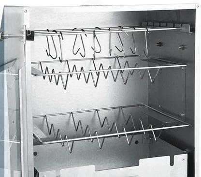 Vertical BBQ Smoker Grill with Viewing Window, Outdoor Meat Smokehouse for Fish and Sausages, Includes 2.2 lb Wood Chips and 12 Hooks, 17.5 x 11.4 x 32.7 Inches