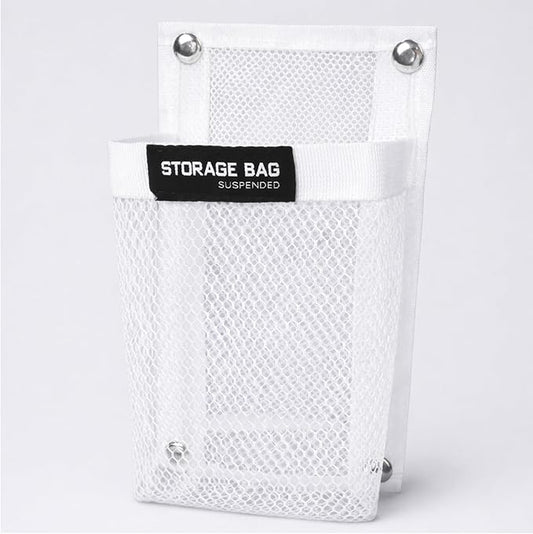Marine Mesh Single-Pocket Boat Gear Storage Bag, Black Large Fabric Boat Cup Holder, Screw Snap Mount (White, Small)