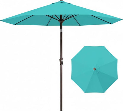 9FT Auto-Tilt Patio Umbrella|Outdoor Market Table Umbrella with 8 Fiberglass Ribs for Pool,Deck&Backyard