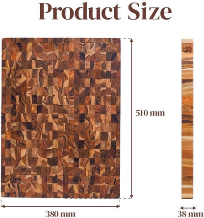 Premium Teak Wood XL End Grain Cutting Board 20 x 15 Inch, Extra Thick 1.5 Inch Butcher Block for Meat & BBQ Prep, Large Solid Wood Cutting Board with Juice Groove by New M Way