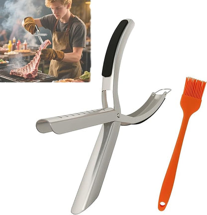 BBQ Rib Skinner, Stainless Steel Rib Membrane Remover Tool with Ergonomic Non-Slip Grip for Effortless Removal, Dishwasher Safe for BBQ Enthusiasts & Chefs Equipped with 1 Brush