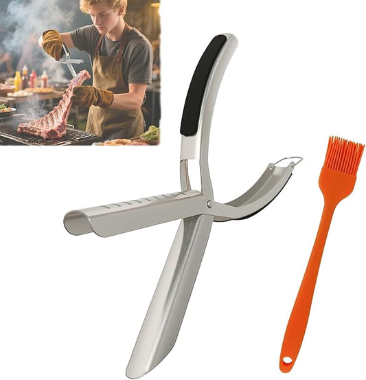 BBQ Rib Skinner, Stainless Steel Rib Membrane Remover Tool with Ergonomic Non-Slip Grip for Effortless Removal, Dishwasher Safe for BBQ Enthusiasts & Chefs Equipped with 1 Brush