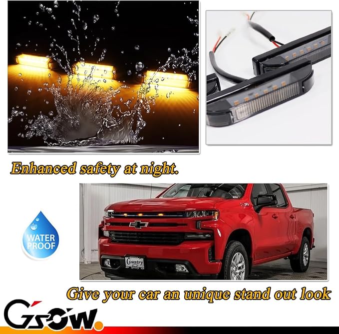 [Enhanced Visibility] [Upgraded Version] 3 PCS Super Bright Amber LED Center Grille Lights for 2019-2024 Chevrolet Silverado 1500 2500HD 3500HD, Position Smoked Lens with Sturdy Mount Bracket