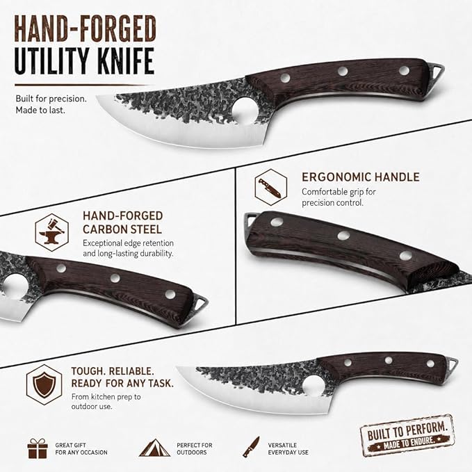 Plys Forged Butcher Knife Set: Comfortable Handle for Long Use - 3PCS Viking Kitchen Knives Set for Mens - Handmade Cooking Meat Cleaver for Cutting and Chopping