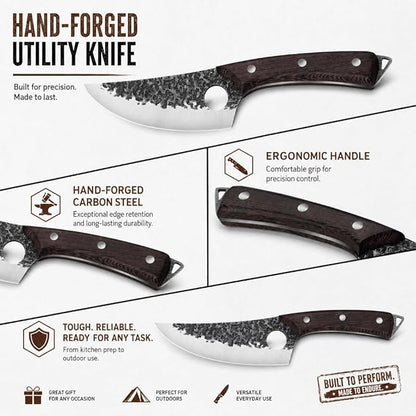 Plys Forged Butcher Knife Set: Comfortable Handle for Long Use - 3PCS Viking Kitchen Knives Set for Mens - Handmade Cooking Meat Cleaver for Cutting and Chopping