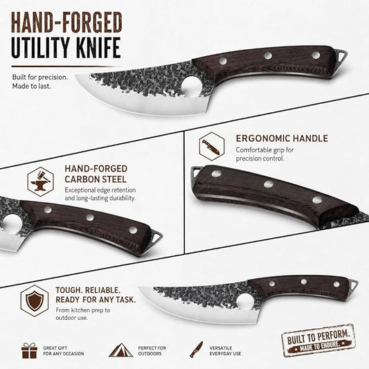 Plys Forged Butcher Knife Set: Comfortable Handle for Long Use - 3PCS Viking Kitchen Knives Set for Mens - Handmade Cooking Meat Cleaver for Cutting and Chopping