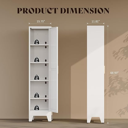 67“H Narrow Pantry Cabinet,Tall Skinny Pantry Storage Cabinet with Adjustable Shelves,Metal Narrow Kitchen Storage Cabinet,Slim and Thin Pantry Cabinets for Living Room Dining Room, White