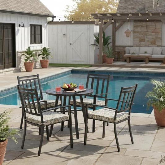 Outdoor 18 inch Square Patio Dining Chair Pads – Comfortable Fiber-Filled Seat Cushions with Ties, Reversible Polyester Fabric - Arctic Paisley, Set of 4