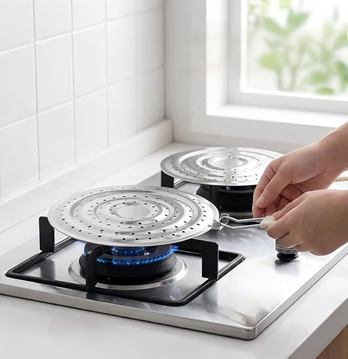 2 Pack Double Thickening Heat Diffuser Reducer Flame Guard Simmer Plate, Stainless Steel for Electric and Gas Stovetops