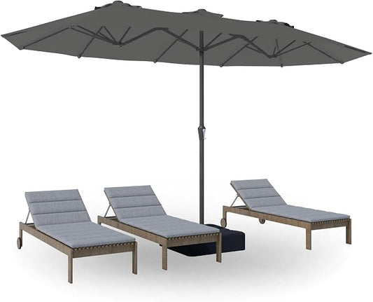 PatioKingdom 15FT Large Patio Umbrella with Base, Double Sided Rectangular Outdoor Umbrella with Sturdy Fiberglass Ribs, Market Umbrella for Pool,Garden,Backyard,Deck (Gray, 15FT)