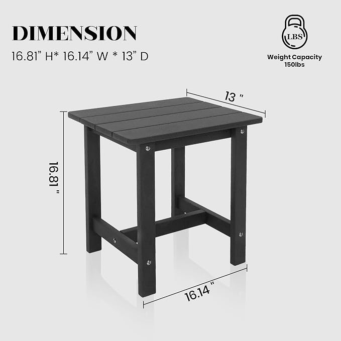Outdoor Side Table, Weather Resistant Double Small Adirondack Side Table, Outdoor Indoor End Table for Chair, 17" Patio Table for Pool, Deck and Porch, Black (Item1, Black)