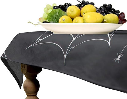 Spider Web Tablecloth, Scary Horror Spider Ghost Black Water Resistant Wipeable Table Cover for Picnic Party Holiday Kitchen Dinner Table 55"x55"