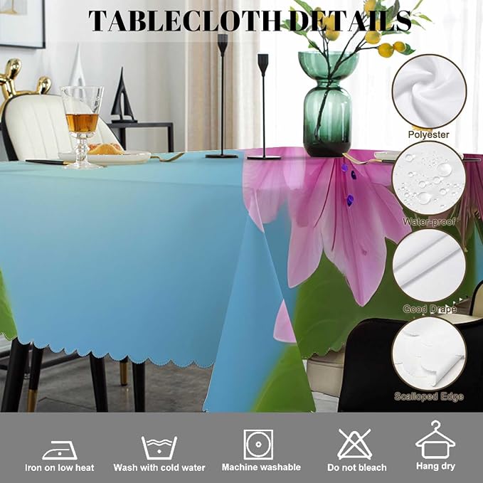 Swono Hummingbird Table Cloth Rectangle Tables Spring Flowers Humming Bird Kitchen Table Cover Oblong 52"X70" Tablecloth for Dining Table Buffet Parties Patio and Camping