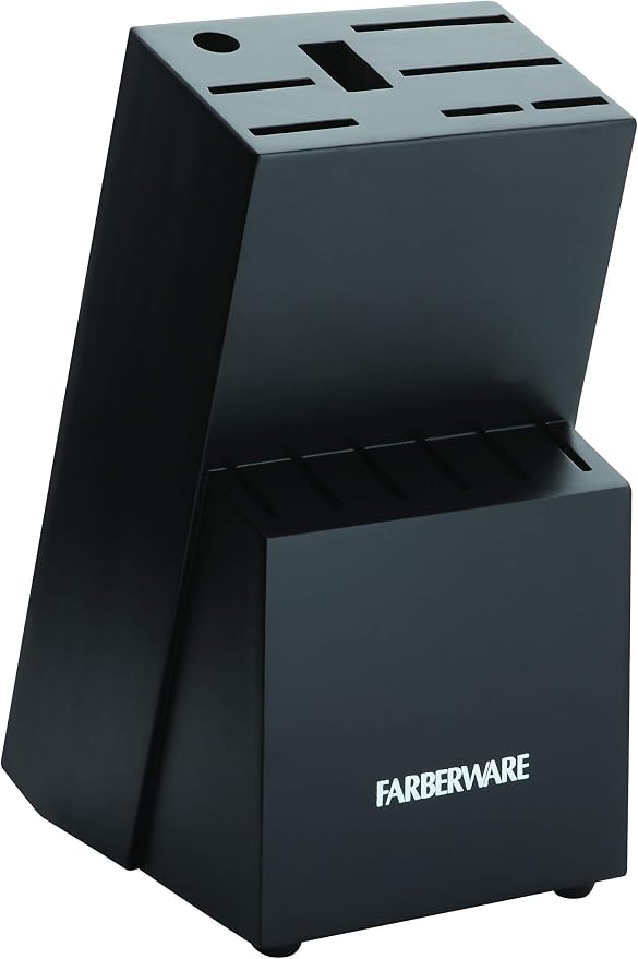 Farberware 15-Piece Knife Block Set, High-Carbon Stainless Steel Kitchen Knife Set with Black Wood Block, Chef Knife, Bread Knife, Santoku, Steak Knives and Sharpening Steel