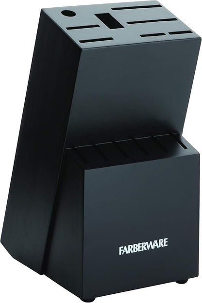 Farberware 15-Piece Knife Block Set, High-Carbon Stainless Steel Kitchen Knife Set with Black Wood Block, Chef Knife, Bread Knife, Santoku, Steak Knives and Sharpening Steel