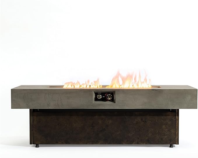 56 Inch Propane Fire Pit Table for Large Gatherings – 50,000 BTU 3-Level Adjustable Outdoor Gas Firepit, Spacious Tabletop for 5-6 People, Easy Ignition for Backyard Parties