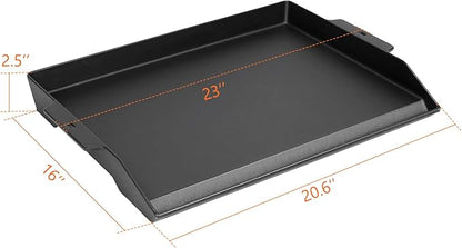 Cast Iron Griddle for Gas Grill and Stove Top, 23" x 16" Universal Flat Top Plate, X-Shaped Reinforced Ridges, Nonstick Coating Large BBQ Flat Top Plate for Camping, Parties
