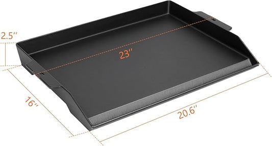 Cast Iron Griddle for Gas Grill and Stove Top, 23" x 16" Universal Flat Top Plate, X-Shaped Reinforced Ridges, Nonstick Coating Large BBQ Flat Top Plate for Camping, Parties