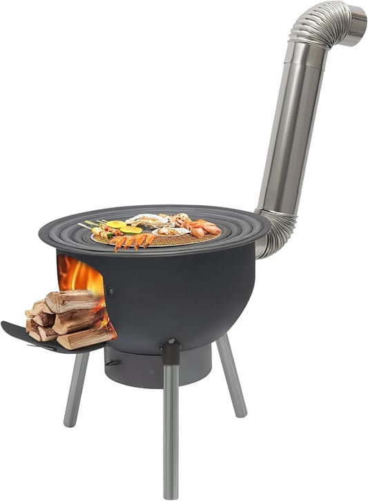 Portable Outdoor Wood Burning BBQ Stove with Grill Rack for Camping