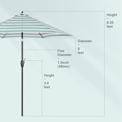 Tempera Striped Patio Umbrellas Outdoor Table Market Umbrellas with Crank & Pust Button Tilt|Auto-Tilt, 8 Steel Ribs, High Color-Fastness Canopy