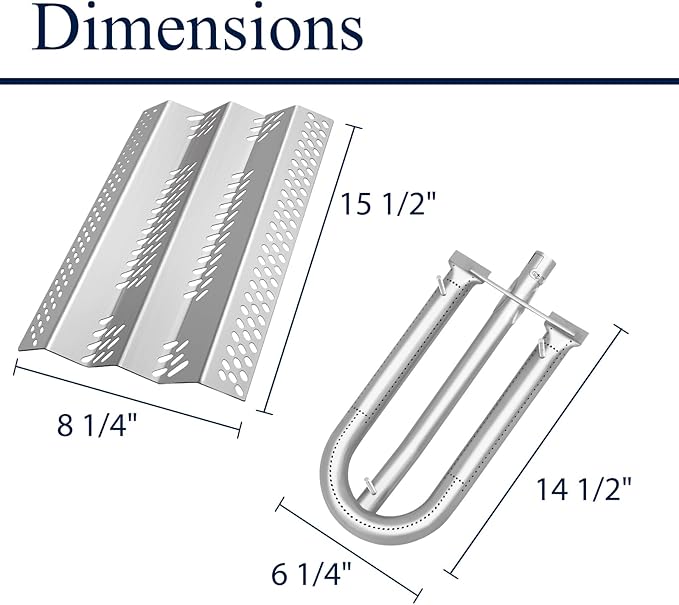 Grill Replacement Parts, 3 Pack Heat Plate Shield with 3 Pack Burner Gas Burner Tube for American Outdoor Grill Gas 24NB, 24NG, 24NP, 24PC, 30NB, 30PC, 36NB, 36PC