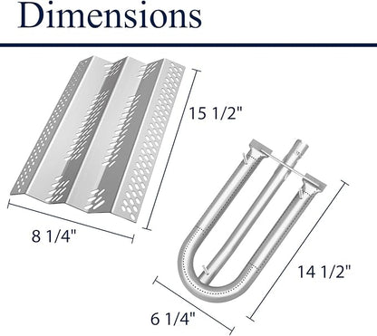 Grill Replacement Parts, 3 Pack Heat Plate Shield with 3 Pack Burner Gas Burner Tube for American Outdoor Grill Gas 24NB, 24NG, 24NP, 24PC, 30NB, 30PC, 36NB, 36PC