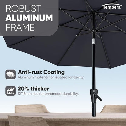 Tempera Patio Market Outdoor Table Umbrella with Push Button Tilt and Crank, Large Sun Umbrella with Sturdy Pole & Fade Resistant Canopy, Easy to Set