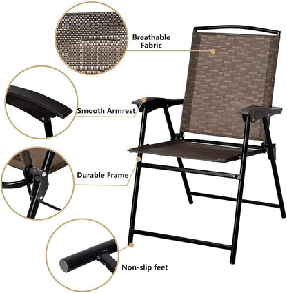 LDAILY LUARANE 3 Piece Patio Bistro Set, Outdoor Table and Chairs Set, 2 Folding Chairs & Coffee Table w/Textured Glass Tabletop, Small Patio Furniture Set for Balcony, Front Porch, Backyard & Garden