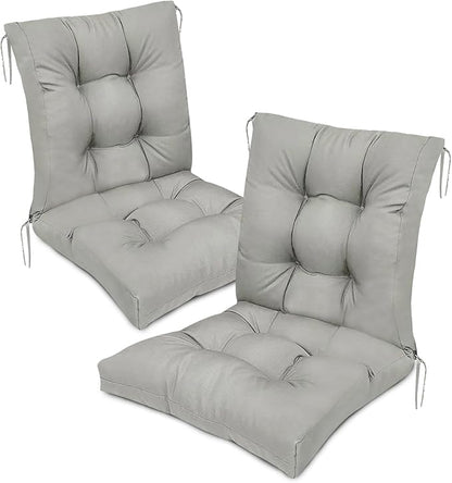 Outdoor Chair Cushions Set of 2 Sliver Grey with Ties Waterproof Wicker Seat Cushion Replacement for Porch Patio Garden Furniture 41.7"*20.8"*3.9"