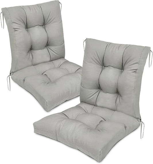 Outdoor Chair Cushions Set of 2 Sliver Grey with Ties Waterproof Wicker Seat Cushion Replacement for Porch Patio Garden Furniture 41.7"*20.8"*3.9"