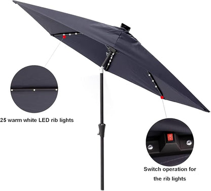 C-Hopetree 9 ft Half Round Outdoor Patio Market Wall Umbrella with Solar LED Lights and Tilt