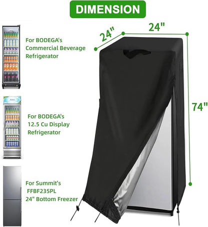 24W Large Refrigerator Cover for Upright Beverage Fridge(Extended Version) | 24x24x74,Waterproof Dustproof Heavy Duty Oxford Fabric,for Refrigerator and Freezer Combination or Fridge with Cabinet